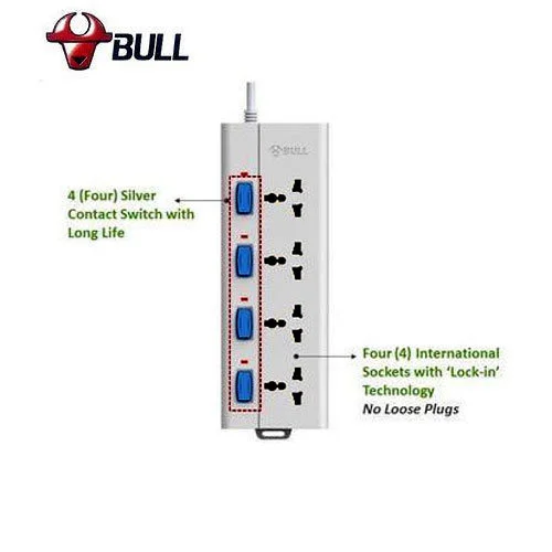Bull 4-Way 3-Metre Multiplug Extension Lead